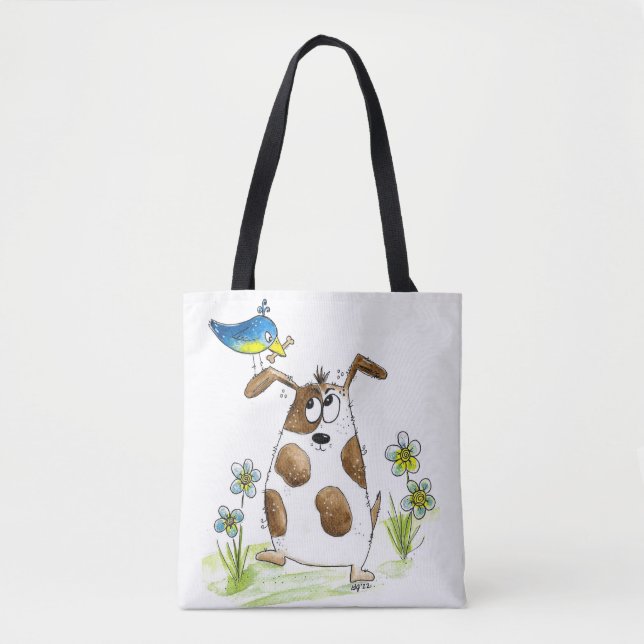 Whimsical Gepunktet Dog with Bird (Vorderseite)