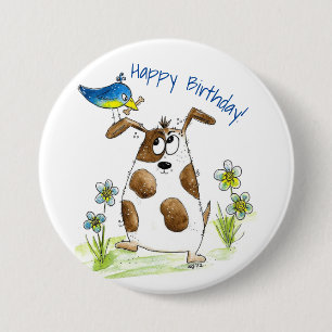 Whimsical Gepunktet Dog with Bird Button