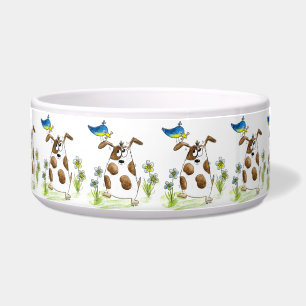 Whimsical Gepunktet Dog with Bird Napf