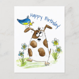 Whimsical Gepunktet Dog with Bird Postkarte