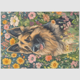 Whimsical German Shepherd in a Flower Garden Seidenpapier