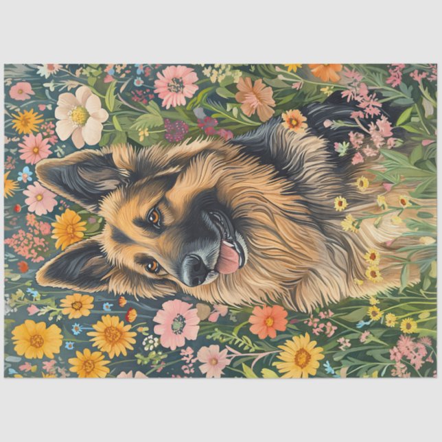 Whimsical German Shepherd in a Flower Garden Seidenpapier (Vorderseite)