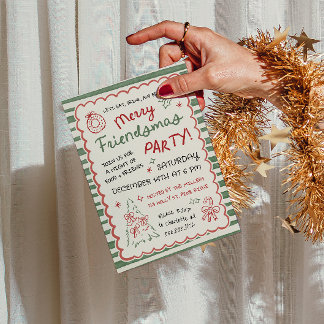Whimsical gestreifte Friendsmas-Weihnachtsfeier Einladung
