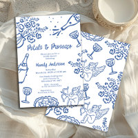 Whimsical Gezeichnet Blue Petal Prosecco Brautpart