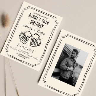 Whimsical gezeichnet Funky Cheers Beers 30. Geburt Einladung