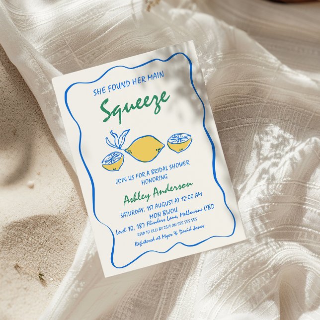 Whimsical Gezeichnet Main Squeeze Brautparty Einladung (Whimsical She Found Her Main Squeeze Bridal Shower Invitation, Drawn Lemon Bridal Shower Invitation,)