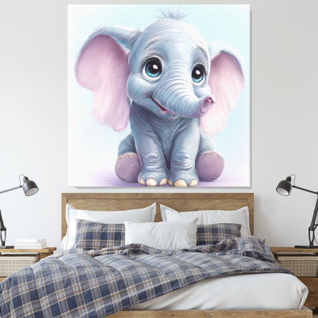 Whimsical Ghibli Inspiriert Baby Elephant Art Prin Leinwanddruck (Insitu (Schlafzimmer))