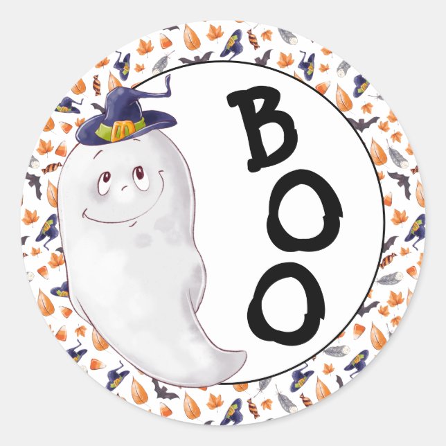 Whimsical Ghost Boo Halloween Runder Aufkleber (Vorderseite)