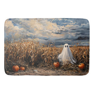 Whimsical Ghost Corn Field Pumpkins Badematte