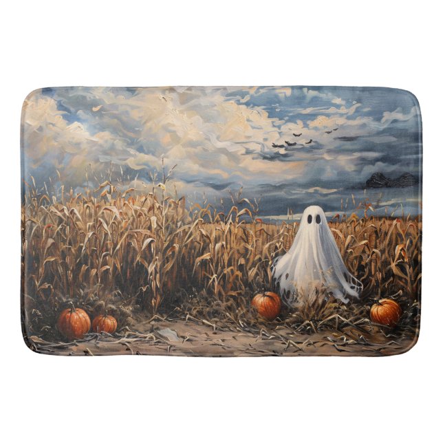 Whimsical Ghost Corn Field Pumpkins Badematte (Vorderseite)
