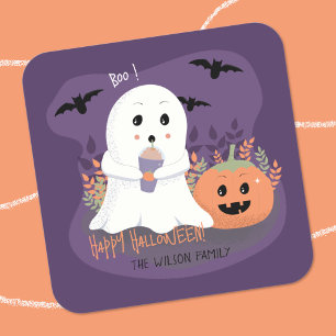 Whimsical Ghost Halloween Lila Sticker