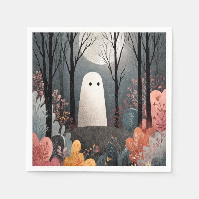 Whimsical Ghost Illustration WasserfarbenHalloween Serviette (Vorderseite)
