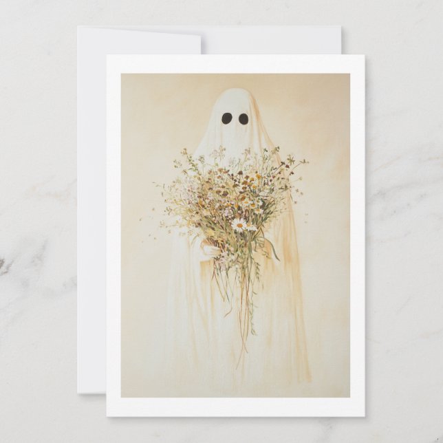 Whimsical Ghost mit Wildblumen Einladung (Vorderseite)