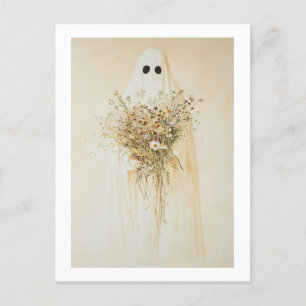 Whimsical Ghost mit Wildblumen Postkarte