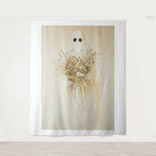 Whimsical Ghost mit Wildblumen Wandteppich