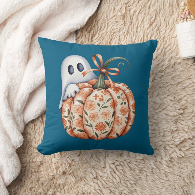 Whimsical Ghost und Floral Pumpkin Flüchtige Blick Kissen (Decke)