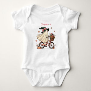 Whimsical Ghost Witch Reiten Fahrrad Baby Strampler