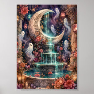 Whimsical Ghosts Magic Moon Fountain Whimsigoth Poster