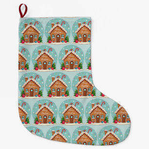 Whimsical Gingerbread-Haus-Weihnachtsszene Großer Weihnachtsstrumpf