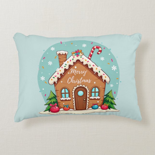 Whimsical Gingerbread House Christmas Scene Dekokissen (Vorderseite)