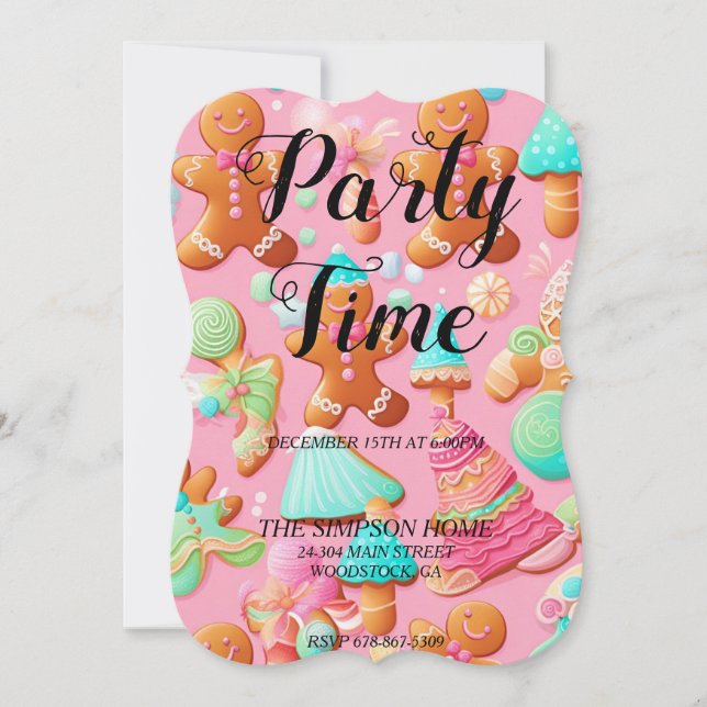 Whimsical Gingerbread Mann Weihnachtseinladung Einladung (Vorderseite)