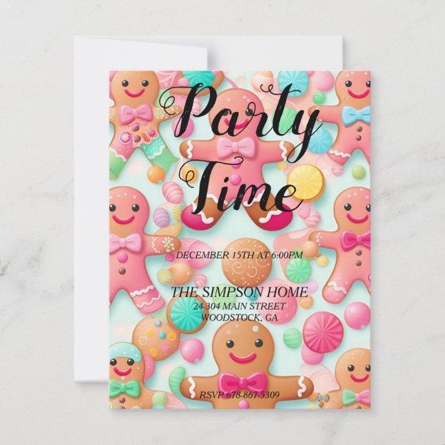 Whimsical Gingerbread Mann Weihnachtseinladung Einladung (Vorderseite)