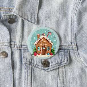 Whimsical Gingerbrett Weihnachtslandschaft im Haus Button