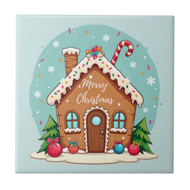 Whimsical Gingerbrett Weihnachtslandschaft im Haus Fliese (Vorderseite)