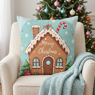Whimsical Gingerbrett Weihnachtslandschaft im Haus Kissen