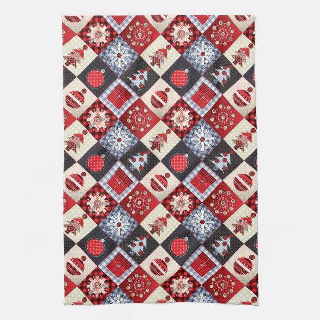 Whimsical Gingham Christmas Patchwork Quilt Handtuch (Vertikal)