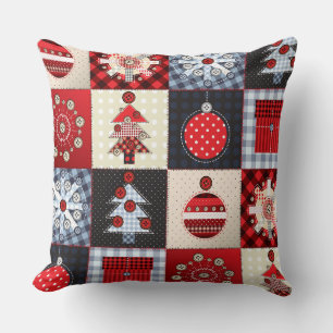 Whimsical Gingham Christmas Patchwork Quilt Kissen