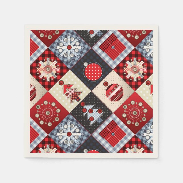 Whimsical Gingham Christmas Patchwork Quilt Serviette (Vorderseite)
