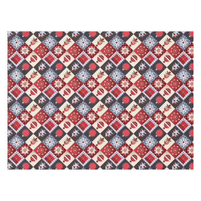 Whimsical Gingham Christmas Patchwork Quilt Tischdecke (Vorderseite (Horizontal))