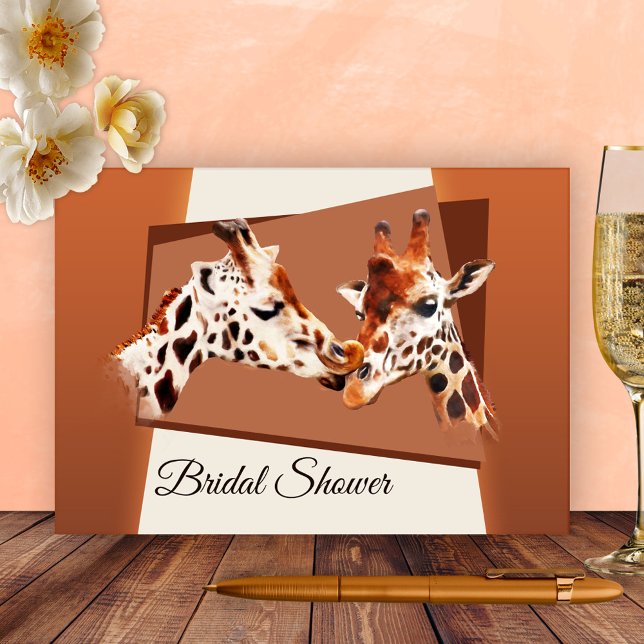 Whimsical Giraffe Bridal Dusche Einladung (Bridal shower invitation featuring a painting of two cute giraffes - zoo - safari - animals)