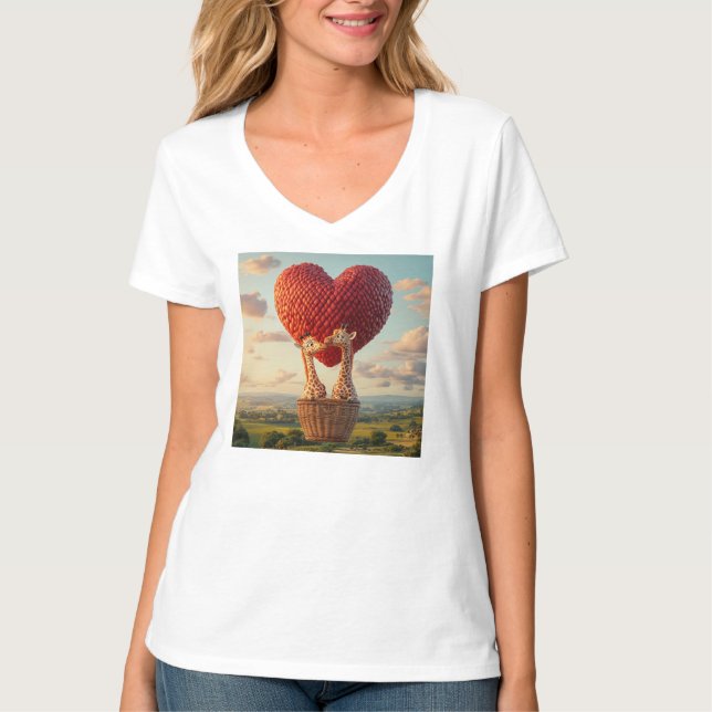 Whimsical Giraffe Couple Hot Air Ballon T - Shirt  (Vorderseite)