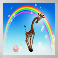 Whimsical Giraffe, Cupcake & Rainbow