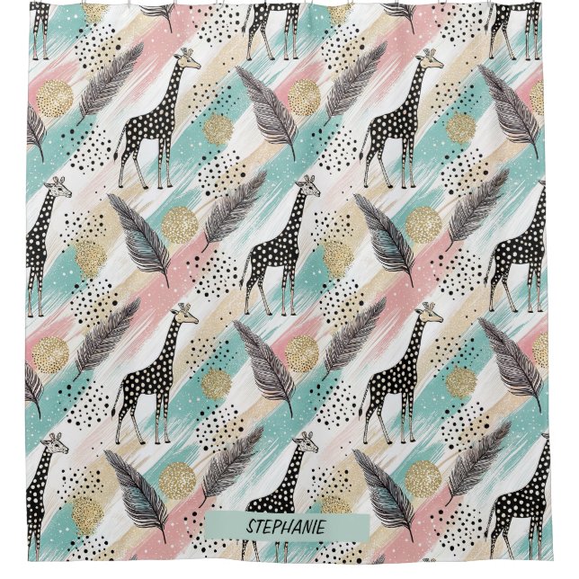 Whimsical Giraffe Polka Dot Pattern - Pastel Duschvorhang (Vorderseite)