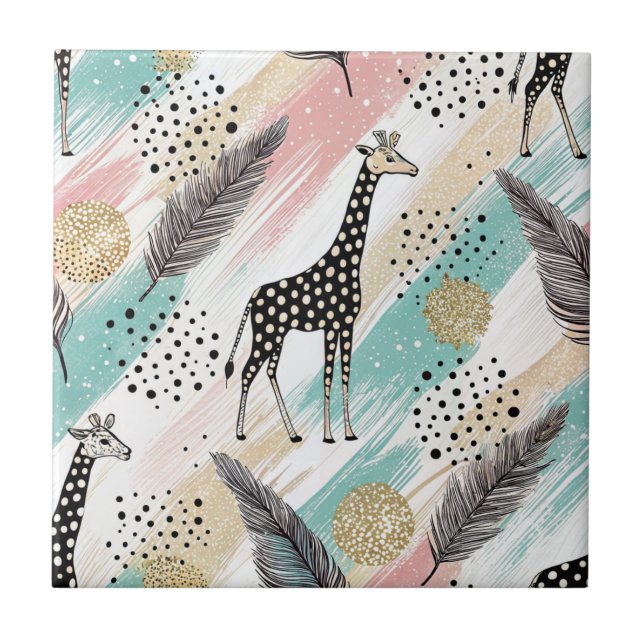 Whimsical Giraffe Polka Dot Pattern - Pastel Fliese (Vorderseite)