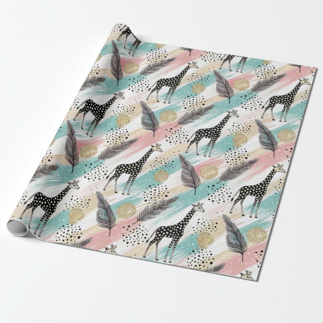 Whimsical Giraffe Polka Dot Pattern - Pastel Geschenkpapier (Ungerollt)