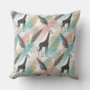 Whimsical Giraffe Polka Dot Pattern - Pastel Kissen