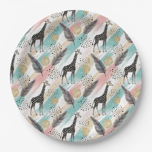 Whimsical Giraffe Polka Dot Pattern - Pastel Pappteller (Vorderseite)