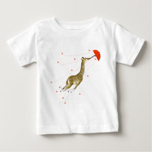 Whimsical Giraffe Red Butterfly T - Shirt