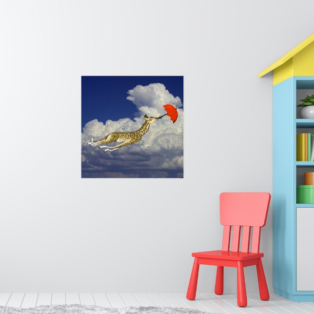 Whimsical Giraffe Regenschirm fliegt mit meinem Po Poster (Kinderzimmer 1)