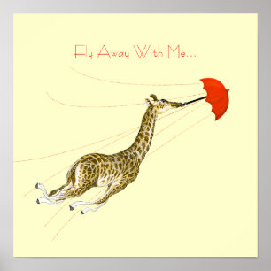 Whimsical Giraffe Regenschirm fliegt mit meinem Po Poster