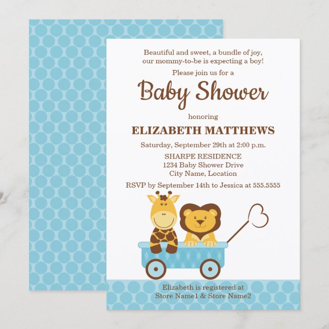 Whimsical Giraffe und Lion Baby Shower Einladung (Vorne/Hinten)