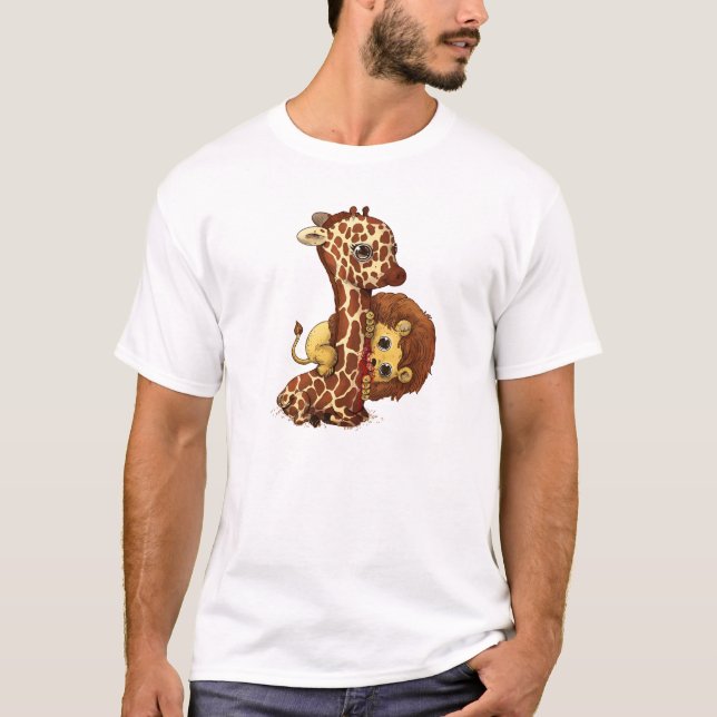 Whimsical Giraffe und Löwe spielerische Kunst T-Shirt (Vorderseite)