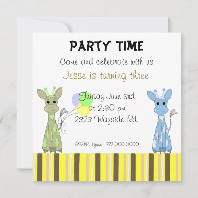 Whimsical Giraffen Geburtstagsparty Einladung (Vorderseite)