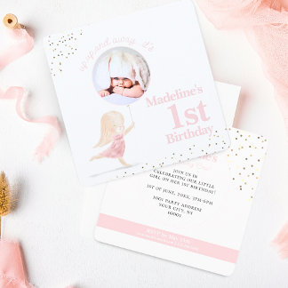 Whimsical Girl 1. Geburtstag Blush Pink Gold Foto Einladung