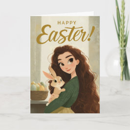 Whimsical Girl and Baby Bunny Easter Greeting Karte