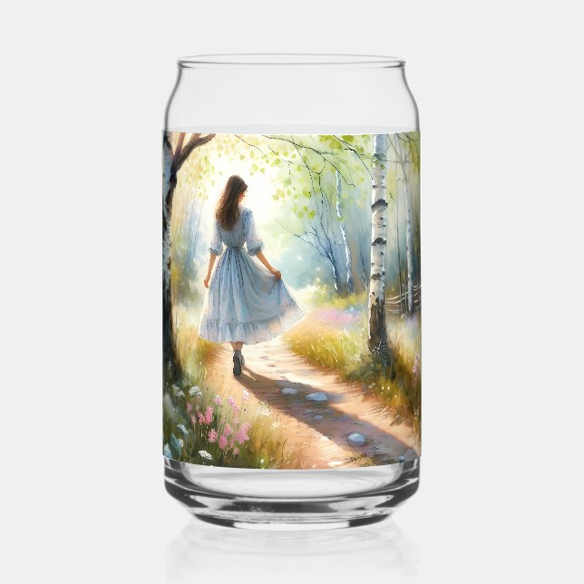 Whimsical Girl Dancing Through Birch Forest Dosenglas (Vorderseite)